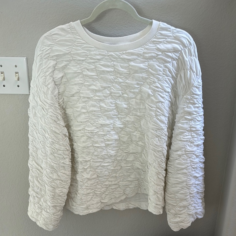 Zara Cream Textured Long Sleeve Crew Neck Sweater